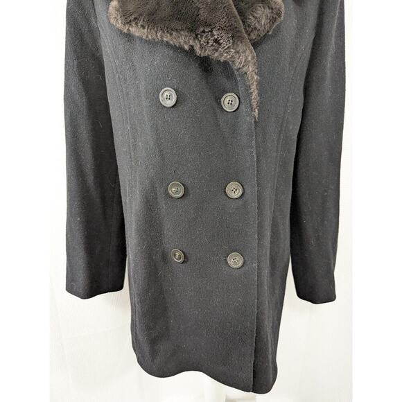 LARRY LEVINE! RICH BLACK DOUBLE BREASTED FAUX FUR COLLAR PEACOAT, JACKET! SZ 12 - Picture 5 of 10